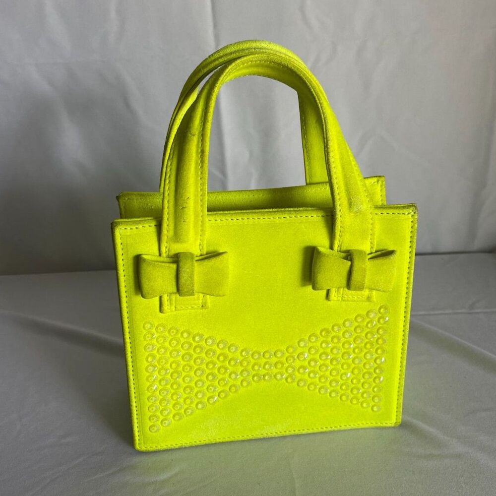 MACH & MACH Neon Yellow Mini Tote Bag with Bow Detail – Bold Statement Purse